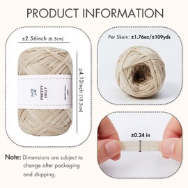 Pretty Jolly 3 Skeins Soft Tape Yarn Ribbon Yarn for Knitting Light Weight Raffia Yarn Craft Paper Yarn for DIY Gift Wrapping Polyester Yarn for Crocheting Hat Bag Total Length 3×100m/3×50g(Beige)