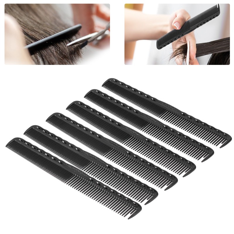 6pcs Carbon Fine Cutting Combs Salon Barber Plastic Hairdressing Flat