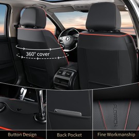 FLORICH Leather Car Seat Covers, Automotive Seat Cover 2 Pack Waterproof Seat Covers for Cars Driver Seat Cover Protectors Universal Fit for Most Cars SUV Trucks Vehicles, Black&Red Line