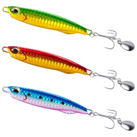Dr.Fish - Paquete de 3 cucharas de metal para fundición de metal, ganchos agudos con cuchillas, cucharas de fundición de agua salada, señuelos de pesca para surf, trollos, plantillas verticales de