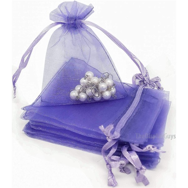 TheDisplayGuys 48-Pack 2" x 2-3/4" Lavender Sheer Organza Gift Bags with Drawstring, Jewelry Candy Treat Wedding Party Favors Mesh Pouch
