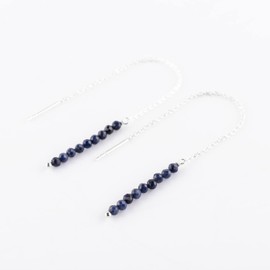 ZEMBIENCE Natural Blue Sapphire Stone Dainty Threader Earrings, Sapphire Gemstones, Minimalist Jewelry, Dangling Earrings, Silver Plated, September Birthstones, Earrings for Women & Girls