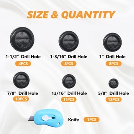 mankk 53Pcs 6 Sizes Rubber Grommet Kit Double Sided Round Rubber Hole Grommet with Retractable Knife for Wire Protection Drill Hole 5/8" 13/16" 7/8" 1" 1-3/16" 1-1/2"