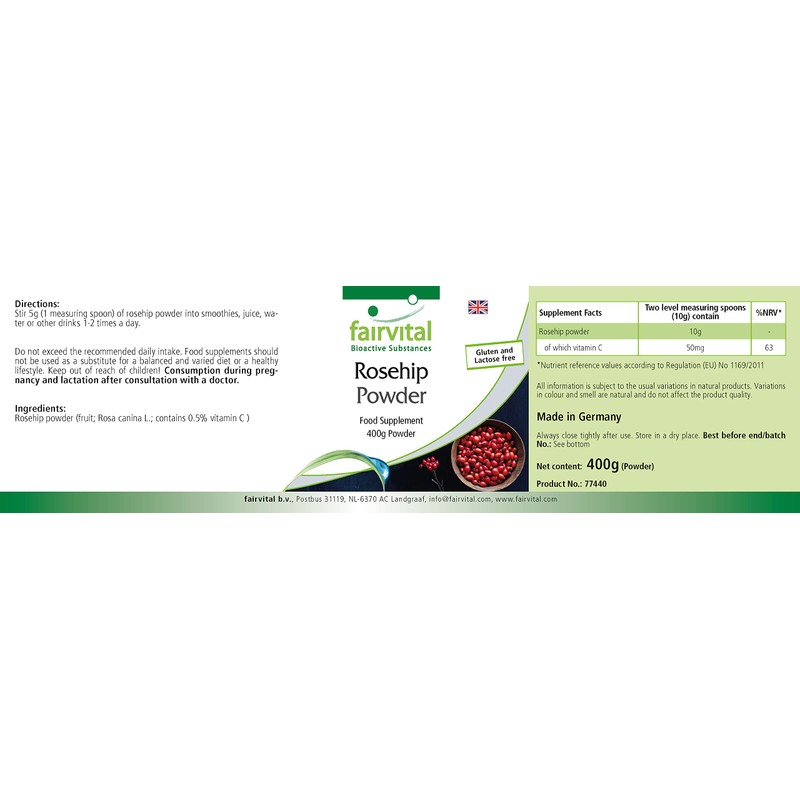 Fairvital Rosehip Powder 400 g - 100% Pure without Additives