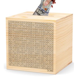 HCHANGEN 10000 Wooden Savings Challenge Box for Adults Kids, Wood Coin Piggy Bnak, Must Break to Open Money Box with Counter (Natural, 7inches)