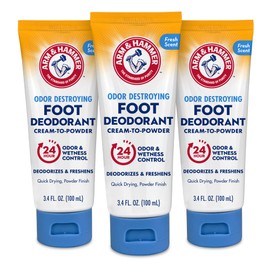 Arm & Hammer Cream to Powder Foot Deodorant, 24 Hour Protection Odor & Wetness Protection, Effective and Long Lasting Antiperspirant, Apply as Cream Dries to Powder (3 Pack)