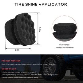 MUQIDA 2PCS Tire Shine Applicator Pad, 3.15 Inch Car Detailing Foam Hex-Grip Tire Shine Sponge, Reusable Contoured Dressing Applicator for Automotive Wheel Care, Car Accessories (Black, Large)