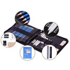 H & B Sketch Pad and Pencils Set 33 Pcs, Art Supplies Art Kit with Sketch Book Drawing Charcoal Pencil Eraser Sharpener Pencil Extender & Canvas Art Bag for Artist Beginners Kids Adults