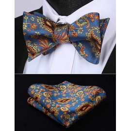 HISDERN Men's Floral Bowtie Formal Tuxedo Self-Tie Bow Tie and Pocket Square Set