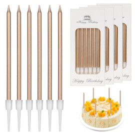 LFBEST 24 Stück Geburtstagskerzen Kuchen, Lange Dünne Cupcake Kerzen für Dekorative Geburtstag Hochzeit Party, Goldene Kerzen, Geburtstagskerzen für Torte, Kerzen Geburtstagskuchen(Champagne)