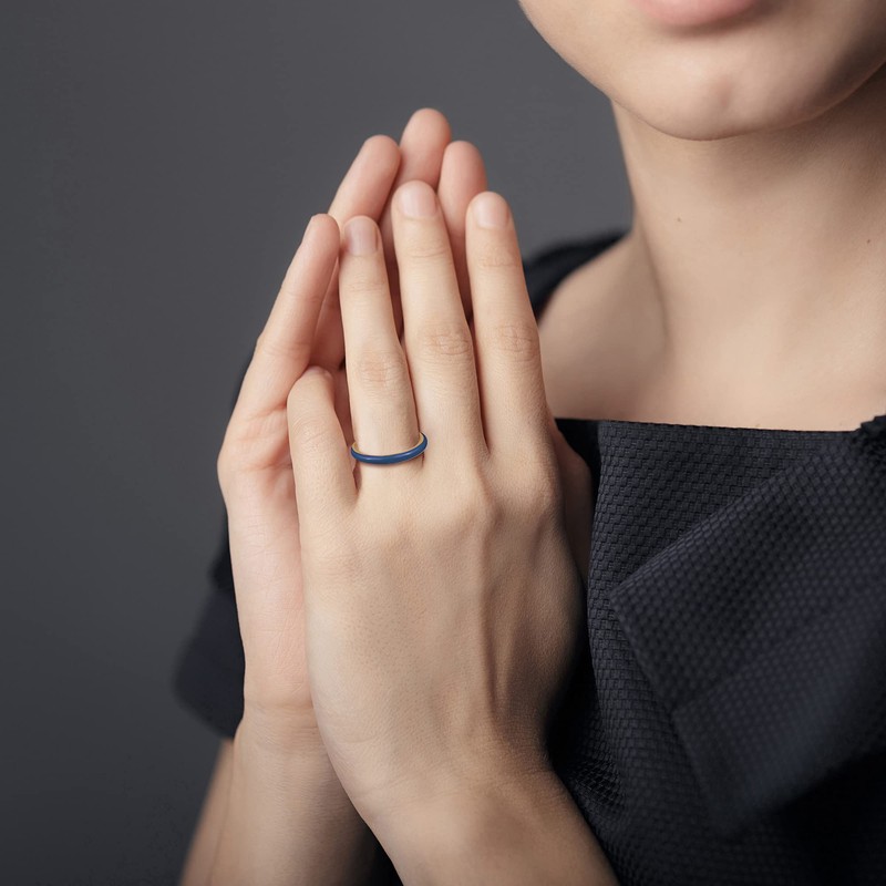 JULIETTE COLLECTION Gold Plated Navy Blue Enamel Stackable Fashion Ring