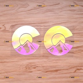 Colorado State Flag Circle C Mounatain Sticker Decal Vinyl - 2 Pack Holographic Iridescent, 4 Inches - No Background Die Cut for Car Boat Laptop