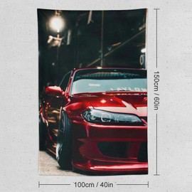 josnmre S15 JDM Car Japan Red Tapestry Wall Hanging Funny Wall Tapestry for Bedroom Living Room Office Classroom Dorm Ceiling Home Wall Decor Art Tapestries 40"x60"
