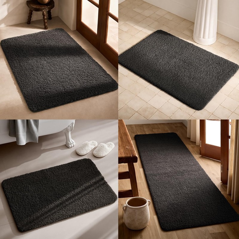 TYUU Black Bathroom Rug, Ultra Soft Bath Rugs Non Slip