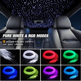 SUNKENET 32W Twinkle Starlight Headliner Kit, 800pcs*0.03in*13.1ft LED Fiber Optic Lights Kit, Star Ceiling Light+10 Crystals+Adapter+Cigarette Lighter for Car Roof/Home with APP/Remote/Music Mode
