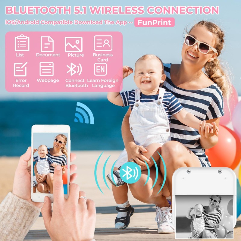 CIANBIFN Mini Printer, Mobile Photo Printer, Wireless Photo Printer, Thermal