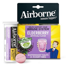 Airborne Elderberry + Zinc & Vitamin C Effervescent Tablets, Immune Support Supplement with Powerful Antioxidant Vitamins A C E, 20 Fizzy Drink Tablet
