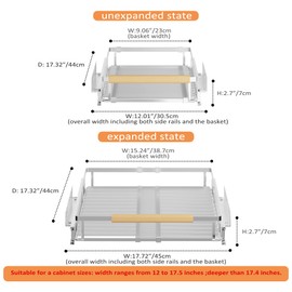 SANNO Expandable Pull Out Cabinet Organizer, Heavy Duty Under Sink Slide Out Cabinet Organizer, Pots Pans Kitchen Organizer Basket, Smooth Roll adjustable Sliding Drawer Expand to 12 to17.5, 2 Pack