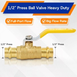 (Znkiok 2 Pack) Durable Upgraded 1/2" Press Ball Valve Heavy Duty,1/2 inch Brass Ball Valve With Press End,ProPress Fitting Connection For Copper Tubing,Quarter Turn,Lead-Free,UPC,NSF61,NSF372.