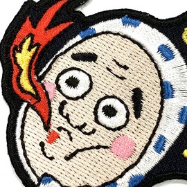 A-ONE 2 PCS Pack- Japanese Festival Men Hyottoko Mask Patch+Japan Navy Flag Brooch,, WWII Battle Badge, Tactical Badge, Japanese Style Embroidered Patch, Sew on Iron on Shirts Backpacks NO.196F