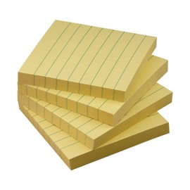 Lined Sticky Notes 3x3 Sticky Notes with Lines Self-Stick Notes Bright Color 4 Pads 90 Sheets/Pad (Yellow)