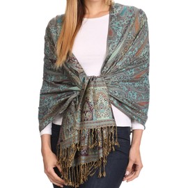 Sakkas Kalin Long Wide Paisley Design Woven Pashmina Shawl Scarf Wrap Stole - Turquoise - OS