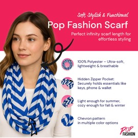 Pop Fashion Shop Chevron - Bufanda de bolsillo con cierre para mujer, para guardar llaves, portafolios, teléfono, Azul, Talla única