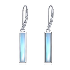 CRMAD Moonstone Bar Earrings for Women Sterling Silver Leverback Earrings Larimar Jewelry Gift(moonstone)