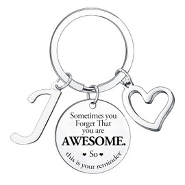 BESPMOSP Sometimes You Forget You're Awesome Letter Keyring Initial Alphabet Keychain for Women Men Inspirational Keychain for Daughter Son Brother Sister Coworker Best Friend (J)