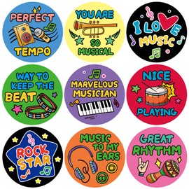 1080 Pieces Music Reward Stickers for Kids, Instrument Themed Inspiration Stickers for Student Incentives, Classroom Supplies (Music)