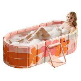 Portable Foldable Bathtub, Freestanding Bathtub No Installation, Bathroom SPA Soaking Bath Tub, Shower Stall Collapsible Hot & Ice Bath for Indoor Outdoor (Pink, ‎47.2"L x 21.6"W x 19.6"H)