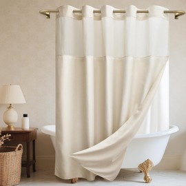 WONICY No Hooks Luxury Shower Curtain Set with Snap-in Liner, Polyester Textured with See-Through Top Window, Waterproof & Washable Hotel Style for Bathroom, 71W x 86H, Cream