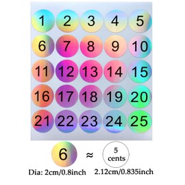 Mini Skater 0.8 Inch Large Reflective Laser Round Number Stickers Self Adhesive Number Labels for Inventory Storage Organizing Classroom Numbering, 20 Sheets/500 Pcs (1 to 50)