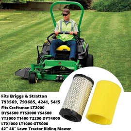 Dylawnio 793569 793685 Air Filter D110 Tune Up Kit for John Deer D110 D120 LA125 LA115 GY21055 MIU11511 33R877 31Q777 331777 Craftsman YT3000 LT2000 Troybil 17.5-21HP Engine Lawn Mower, Pack of 2