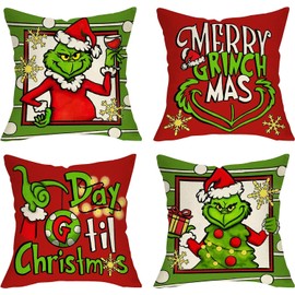 AUMA Christmas Pillow Covers 18x18 Set of 4 Christmas Decorations Christmas Pillows Case Decor Farmhouse Christmas Throw Pillow Covers Set for Home Bedroom Sofa Couch