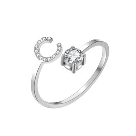 HSWYFCJY Silver Women's Ring with Letter, Open Adjustable Initial Ring for Women, Alphabet A-Z Cubic Zirconia Women's Ring Made of Stainless Steel, Stainless Steel, Cubic Zirconia
