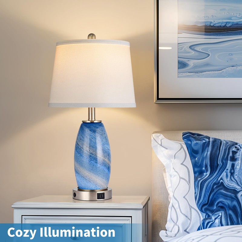 Blue Lamp for Bedroom & Bedside with 3-Way Lighting Modes