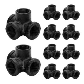 1/2" Black Pipe Fittings 4-Way Side Outlet Tee - Home Expert 10 Pack Malleable Cast Iron Threaded Pipe Fittings for Industrial Pipe Shelves Bracket, Vintage Industrial Pipe Furniture