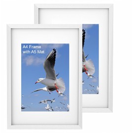 Szyeequoo A4 Frame-2ps,A4 Picture Frame with Mount for Tabletop,Photo Frame for Wall & Desk,Matted to A5,Horizontal & Vertical Picture Frames,21X29.7CM Photo Frames,White