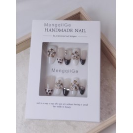 MengqiiGe Handmade Press-On Nails, Almond Shape, Assorted Designs with Floral, Hearts, Stars Patterns, 10 Pieces (MG-012, L)