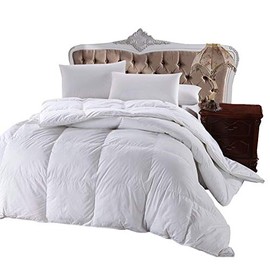 Royal Hotel's 300 Thread Count Queen Size Goose Down Alternative Comforter, Overfilled Comforter, Duvet Insert 100% Cotton Shell - 750FP - 70OZ - White Solid, Queen