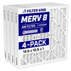 Filter King 12.5x12.5x1 Air Filter (MERV 8) (4-Pack) Dust & Allergy Control AC Furnace Filters, MADE IN USA, HVAC, Pleated, Electrostatic (Actual Size: 12.5 x 12.5 x .75)
