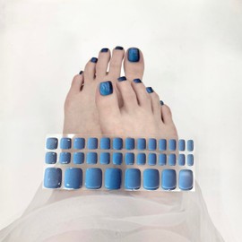 Semi Cured Gel Toenail Strips Gradient Blue 22 Pcs Gel Pedi Stickers, Wraps, UV Light Required, Salon Quality, Long Lasting