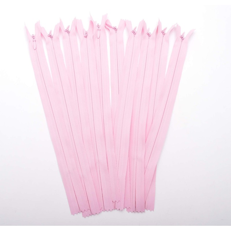 60cm Adjustable Length Invisible Zip - Pink, 10 Pieces
