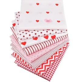 CraftsFabrics 8pcs/lot 40cmx50cm Red White Love Hearts Striped Gingham Valentine's Day Fat Quarters Bundle 100% Cotton Printed Precut Craft Fabric Squares for Quilting, Crafts, DIY Projects