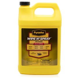 PYRANHA Wipe N' Spray for Horses - Oil-Based Long Lasting Fly Control Repels Horn, Deer, Horse, House, Stable, & Face Flies, Ticks, Mites, Mosquitoes, Gnats & Lice, 1 Gallon