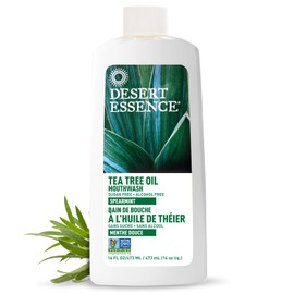 Desert Essence Tea Tree Oil Mouthwash, Spearmint, 16 fl oz - Alcohol Free, Sugar Free, Gluten Free, Vegan, Cruelty Free, Non-GMO - Aloe, Vitamin C & Spearmint Essential Oil - Healthy Teeth & Gums