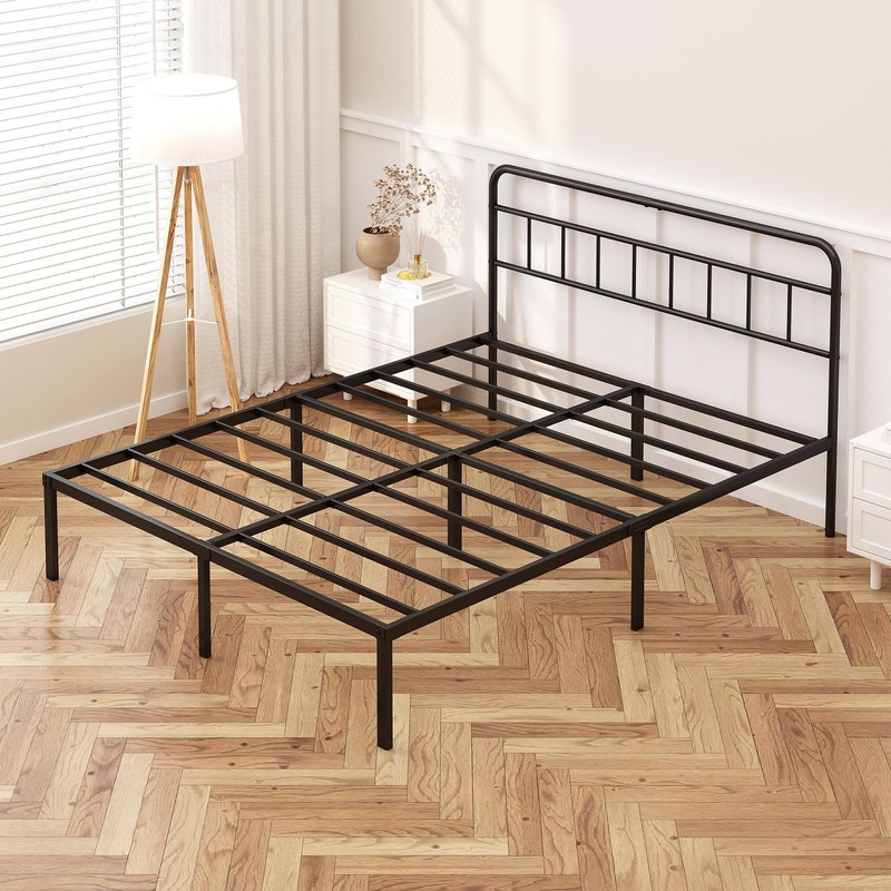 Kujielan 12 inches Queen Size Bed Frame with Minimalist headboard,Metal