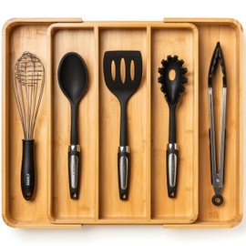 SMIRLY Bamboo Kitchen Drawer Organizer For Silverware Tray For Drawer Silverware Organizer, Silverware Drawer Organizer, Utensil Organizer For Kitchen Drawers, Kitchen Drawer Organizer