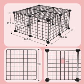 DIY Guinea Pig Cages with Door and Top, 25x25x12inch Small Animal Cage, 12pcs Metal Grid Panels Small Animal Playpen, Expandable Cage for Guinea Pigs, Rabbits, Hamsters and Hedgehogs, Kitten